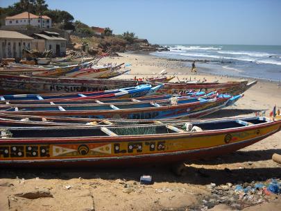 Gambian boats on the shore